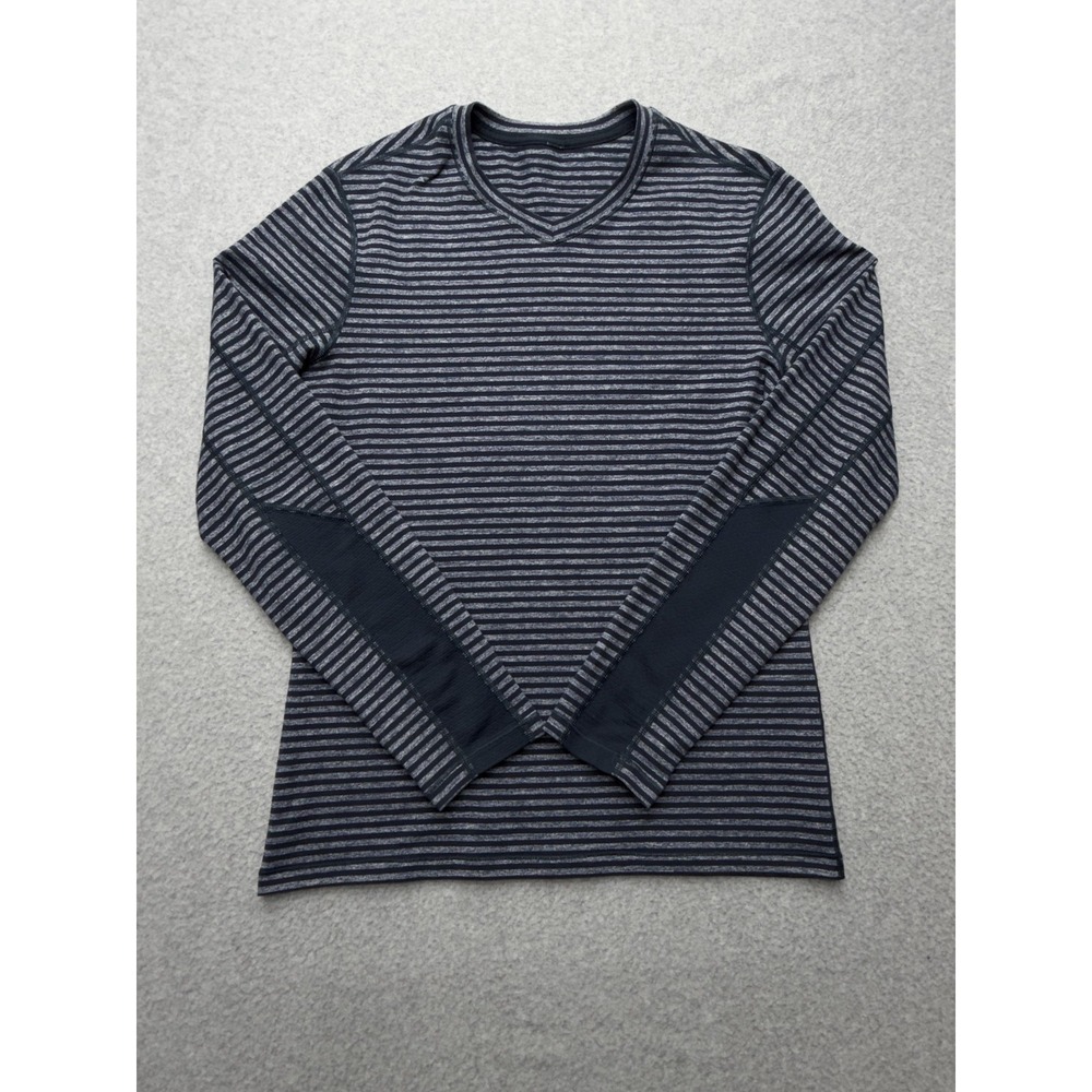 Lululemon Shirt Womens Medium Gray Stripe Metal Vent Tech Long Sleeve V Athletic